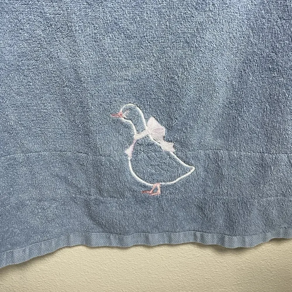 Saturday Knight Ltd Goose Bath Towel Lace Embroidery Blue Cottagecore